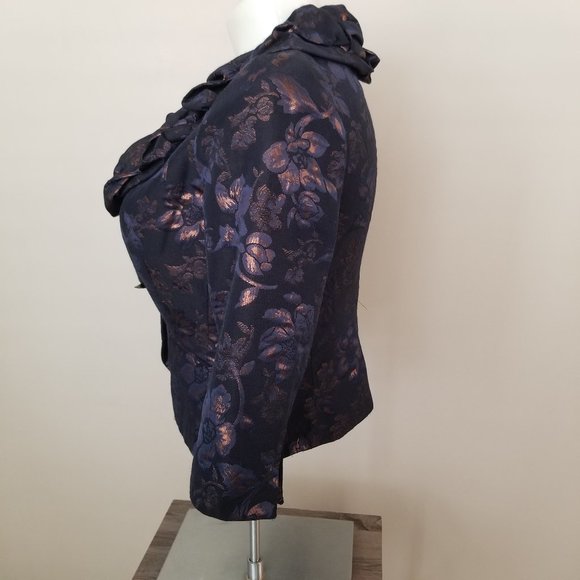 Rickie Freeman Teri Jon Puff Ruffled Collar Metallic Floral Blazer - Picture 5 of 13